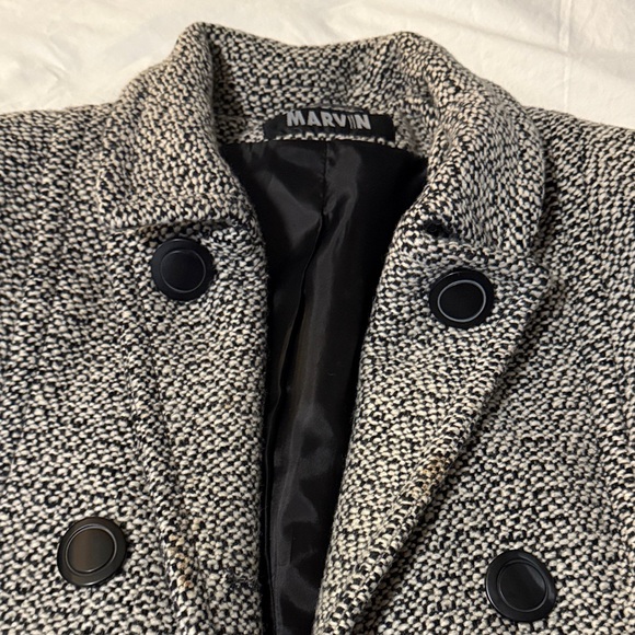 Marvin Richards Women's Textured Black and White Pea Coat - Picture 4 of 10